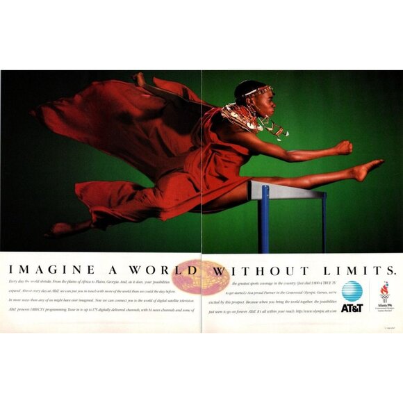 1996 AT&T DirecTV Centennial Olypics Games Atlanta 2 Page Vintage Print Ad Art - Picture 1 of 4